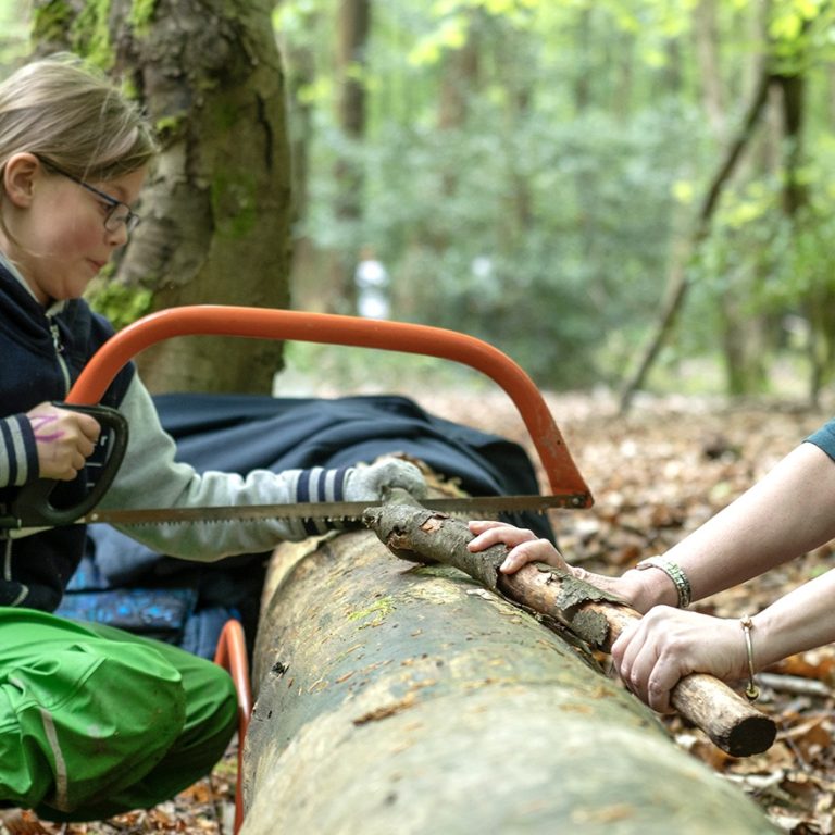 children sawing wood