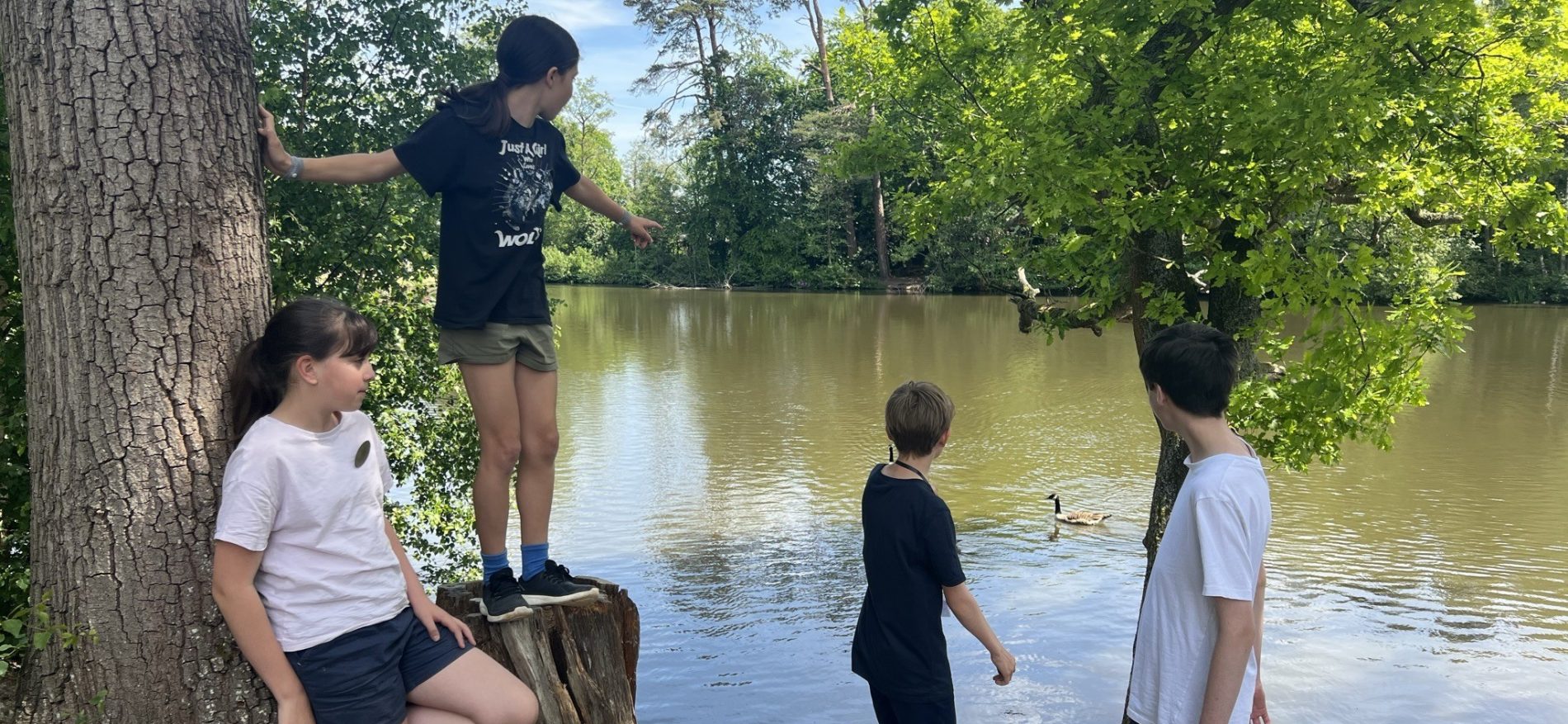 students by the lake